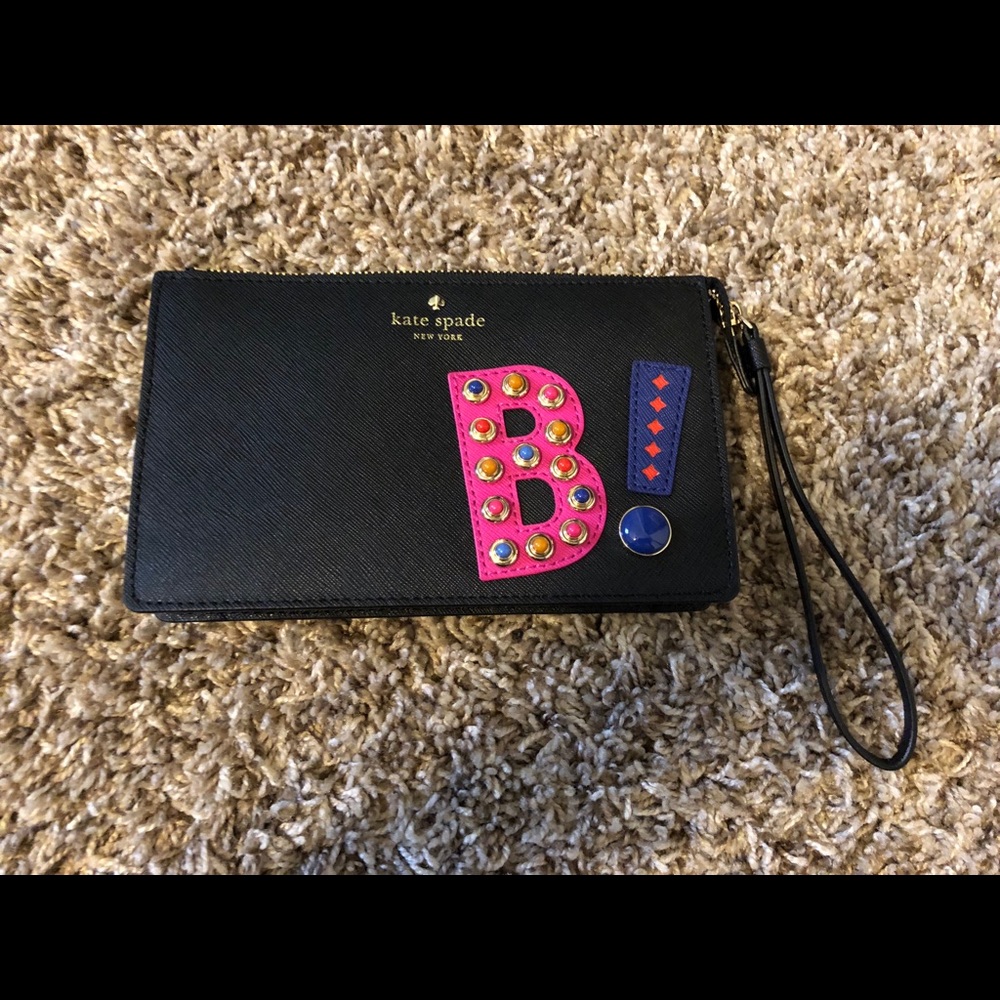 Kate Spade hartley lane “B” leila leather wristlet